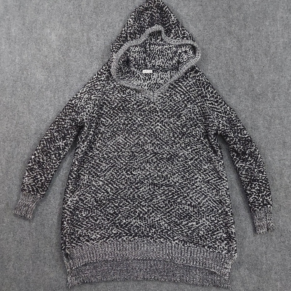 b-SHARP Sweater Womens Small Black White‎ Hooded V-Neck Mohair Blend Marled Knit